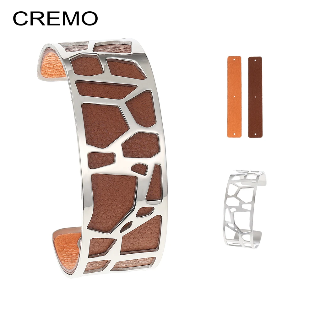 

Cremo Giraffe Stainless Steel Bracelets Bangles Coktail Personalized Interchangeable Reversible Leather Hollow Bangles Pulseira
