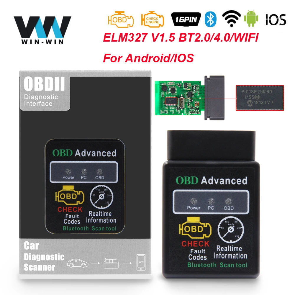 ELM 327 V1.5 PIC18F25K80 OBD2 wifi Bluetooth сканер OBD OBD2 автомобильный диагностический инструмент elm327 V1.5 odb2 сканер для Android/IOS