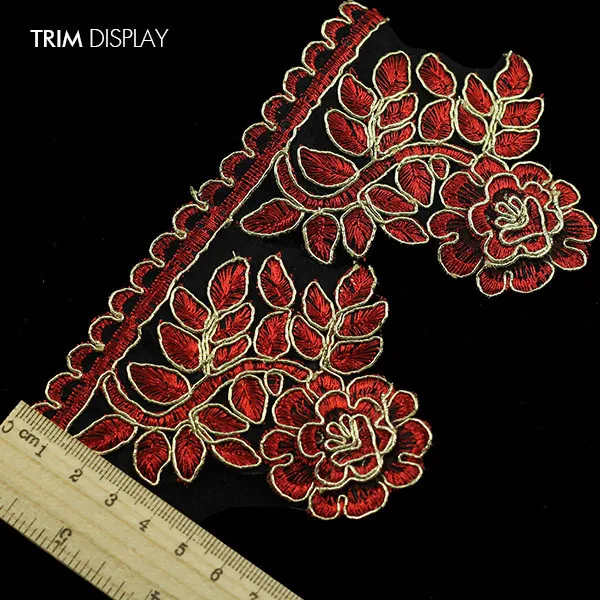 

3yards Red Gold Metallic Embroidered Motif African Lace Fabric Ribbon Trim Embellishment Venise Applique Trimming Sewing