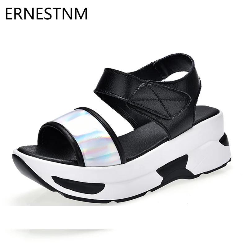 ERNESTNM 2019 Chunky Sandals New Open-toed Women Sandals Wedge Hollow Out Outdoor Platform Glitter Summer Sandalia Feminina