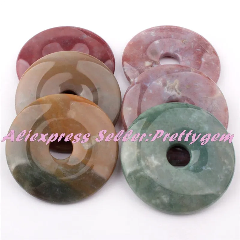 50 мм натуральный пончик круглый авантюрин, флюорит, кварц, камень Бусины Pandant 1 шт, для DIY ожерелье ювелирных изделий - Цвет: Indian Agate