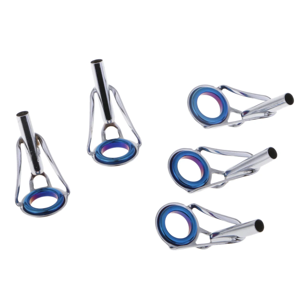 Stainless Steel 5pcs 5 Size Fishing Rod Guides Tip Top Set Ceramic Rings Spinning Rod Repair
