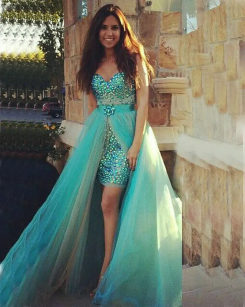 Prom Dress Removable Skirt With Rhinestones Two Piece Prom Dress