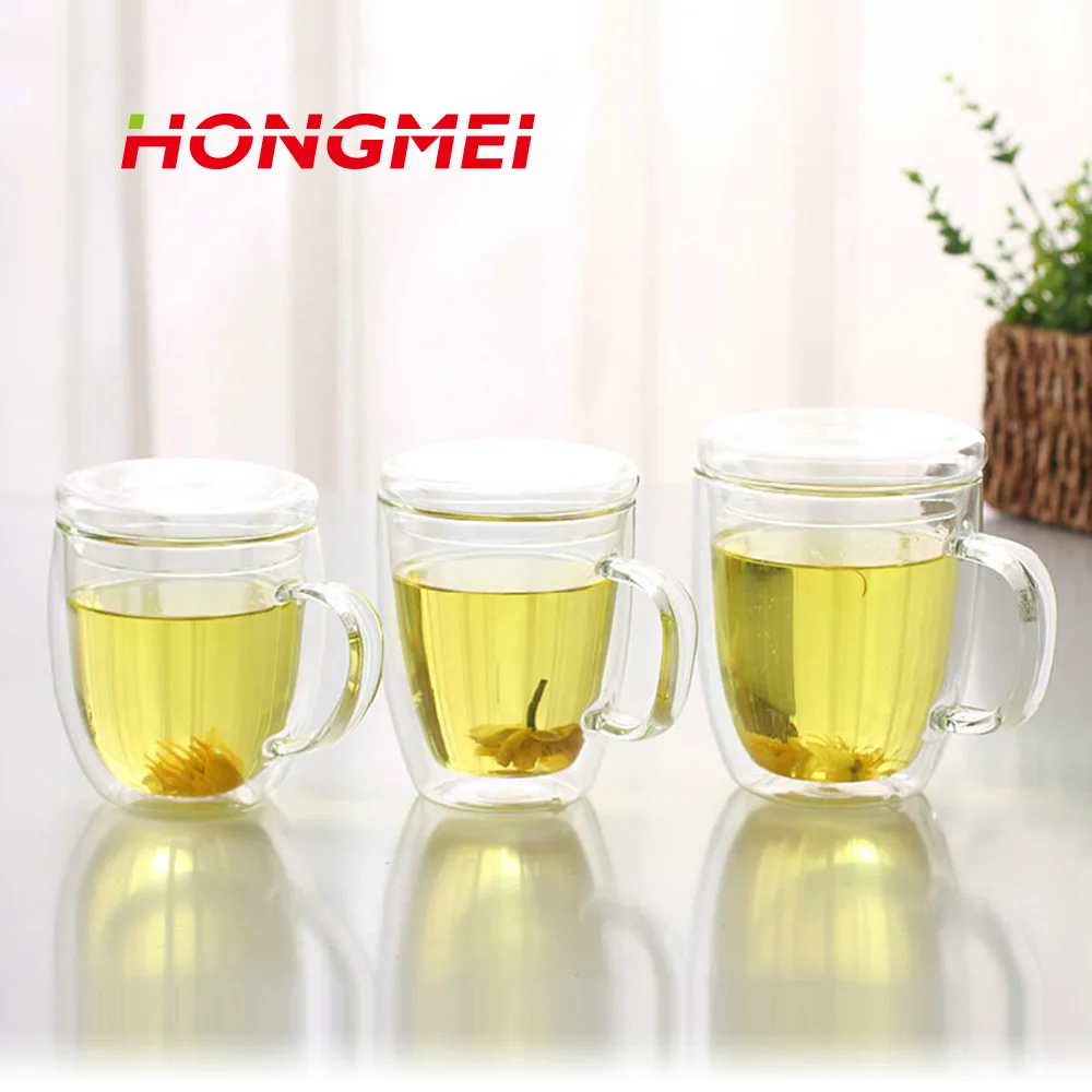 1PCS Double Wall Glass Coffee Set Cup Lid Clear Resistant Handmade Kung Fu Double Wall Glass
