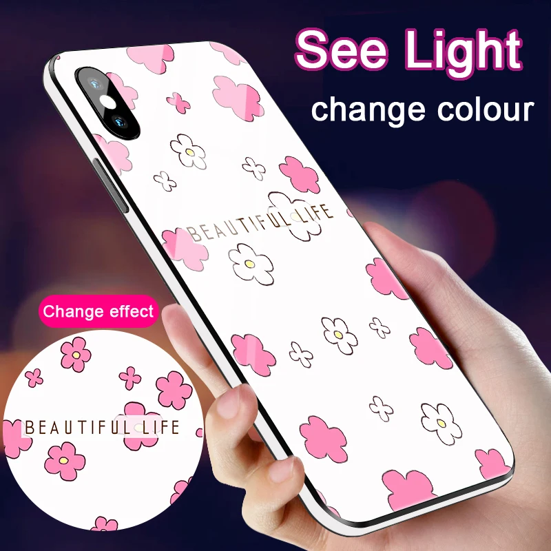 

Sensing sunlights Change Color Glass Case For iPhone X 6s 7 8 Plus phone cover For iPhone XS MAX Ultraviolet discoloration case