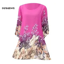 Среднего возраста женская шифоновая рубашка летом 40-50 лет Большой Мать Половина рукава Длинные свободные повседневные футболки печать XL-4XL