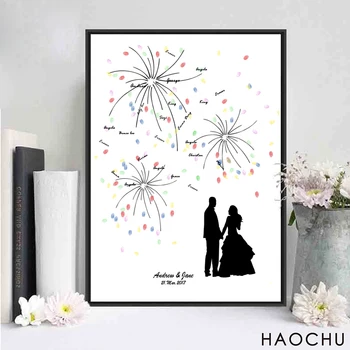 

Free custom Personalized date name Fingerprint Guestbook Bride and Groom Under the Fireworks for Engagement Party and Wedding