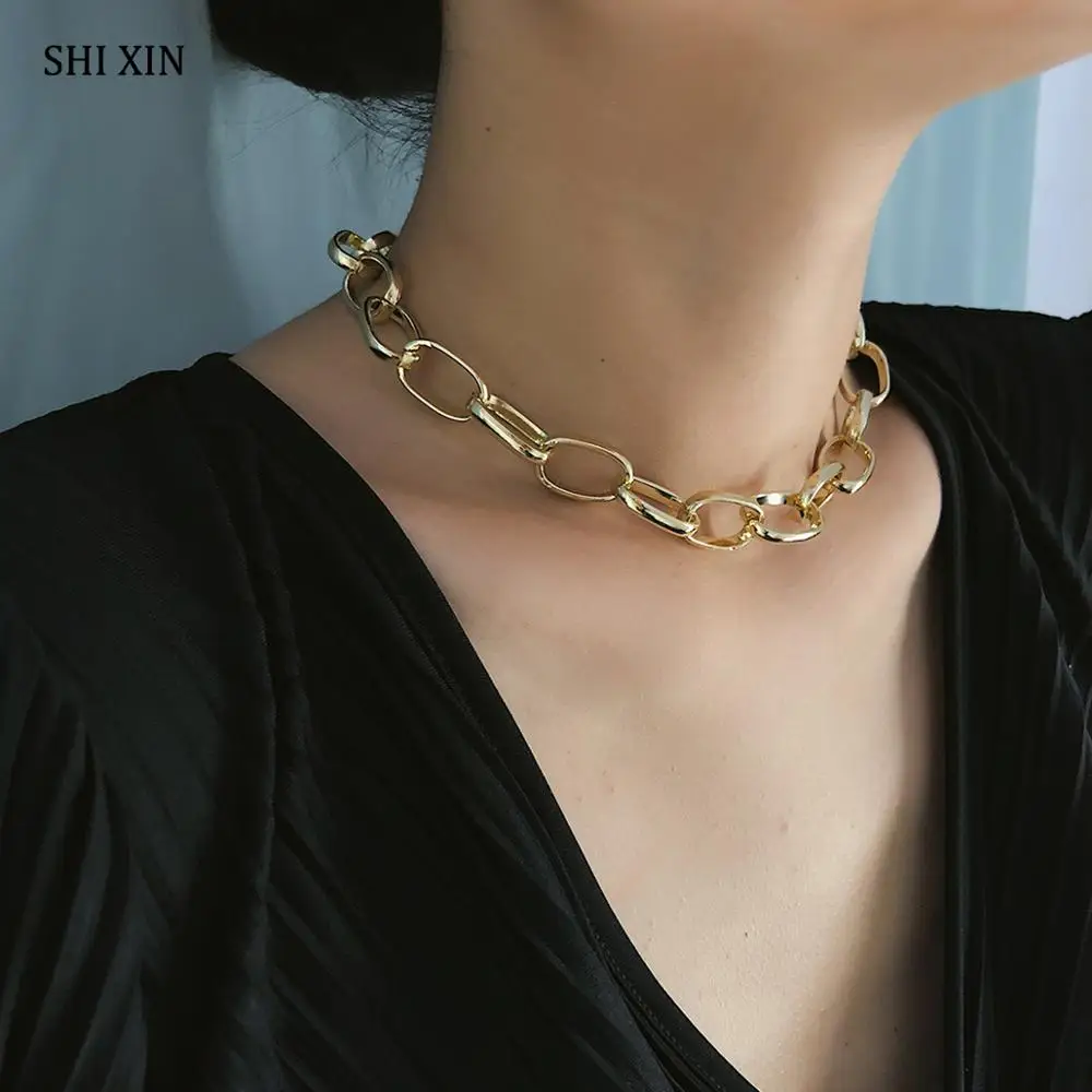 SHIXIN хип хоп цепочка ожерелье для женщин 2020 Мода панк короткое золото/серебро