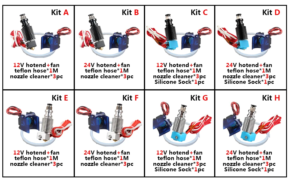 XCR3D 3D-принтеры Запчасти E3D V6 Hotend комплект 0,4/1,75 мм J-head дистанционный экструдер 12V 24V с охлаждающим вентилятором тефлоновая трубка