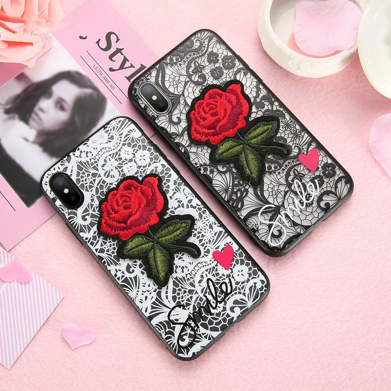 Konsmart Fashion Rose Phone Cover For iPhone 7 8 6 6S Plus 5S 5 SE iX Case Rose Floral Lace Coque For iPhone X Sillicone Shell (3)