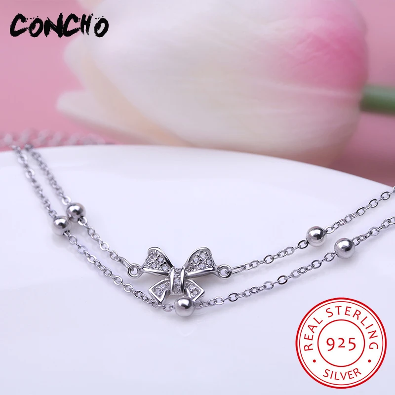 Кончо Jewelry 925 пробы серебро бантом циркон браслет для Для женщин Юбилей best подарок