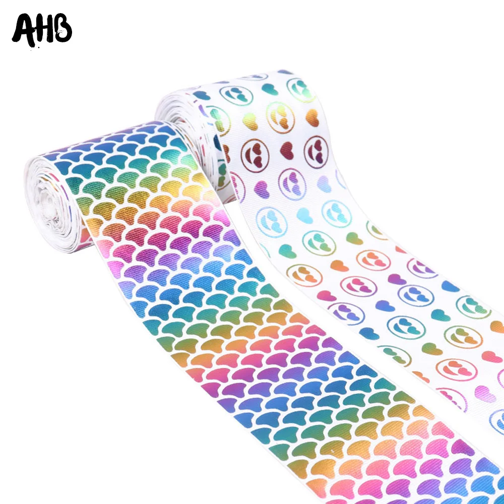 

AHB 2Y/Bag Bronzing Grosgrain Ribbon Laser Ink Printed Ribbon 75MM DIY Hair Accessories Smile Gifts Holiday Decor Materials