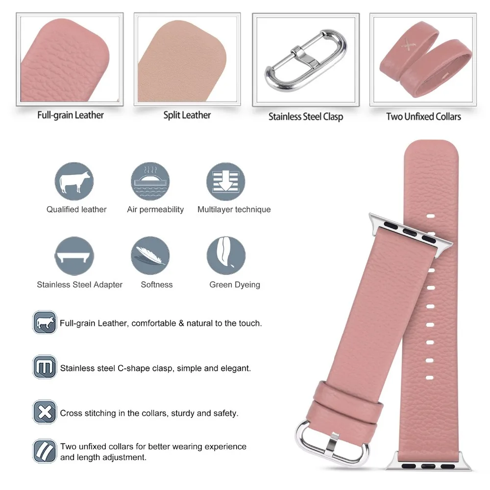 15 Colors of Apple Watch Band 3/4 42mm 38mm,Genuine Leather iWatch Bracelet with Stainless Steel Clasp for iWatch Series 4&3&2&1 15 Colors of Apple Watch Band 3/4 42mm 38mm,Genuine Leather iWatch Bracelet with Stainless Steel Clasp for iWatch Series 4&3&2&1