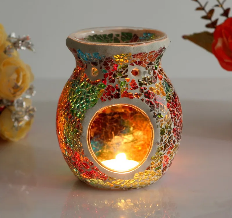 

European Oil Furnace Aroma Burner Mosaic Colorful Candle Holder Candlestick Vase Romantic Crafts Gifts Home Decoration