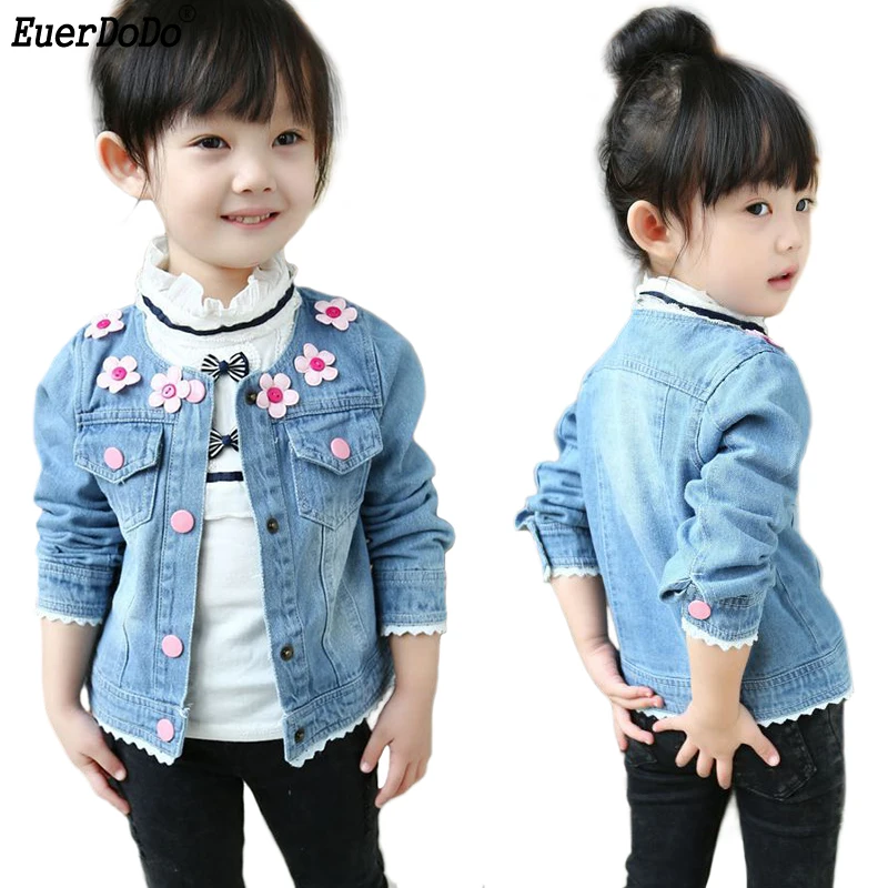 Girls Denim Jacket Spring Autumn Denim Jackets For Girls Flower Baby