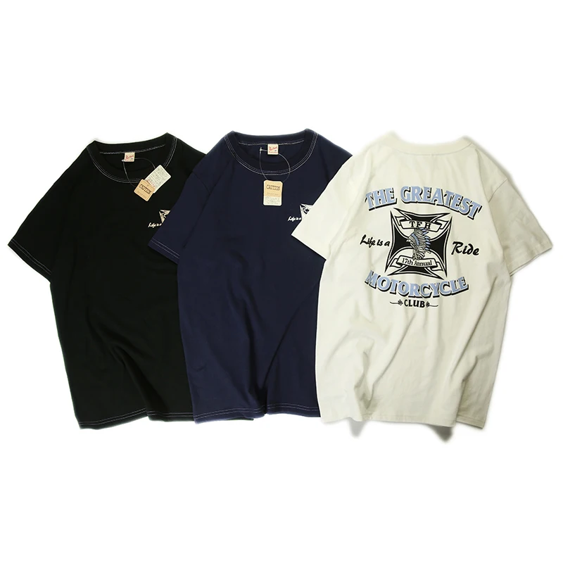 

TFH Vintage Moto Biker Indian T-Shirt Summer Men's Casual Tee Short Sleeve Crewneck Tops Motocycler Rider Tee Slim Mens Clothes