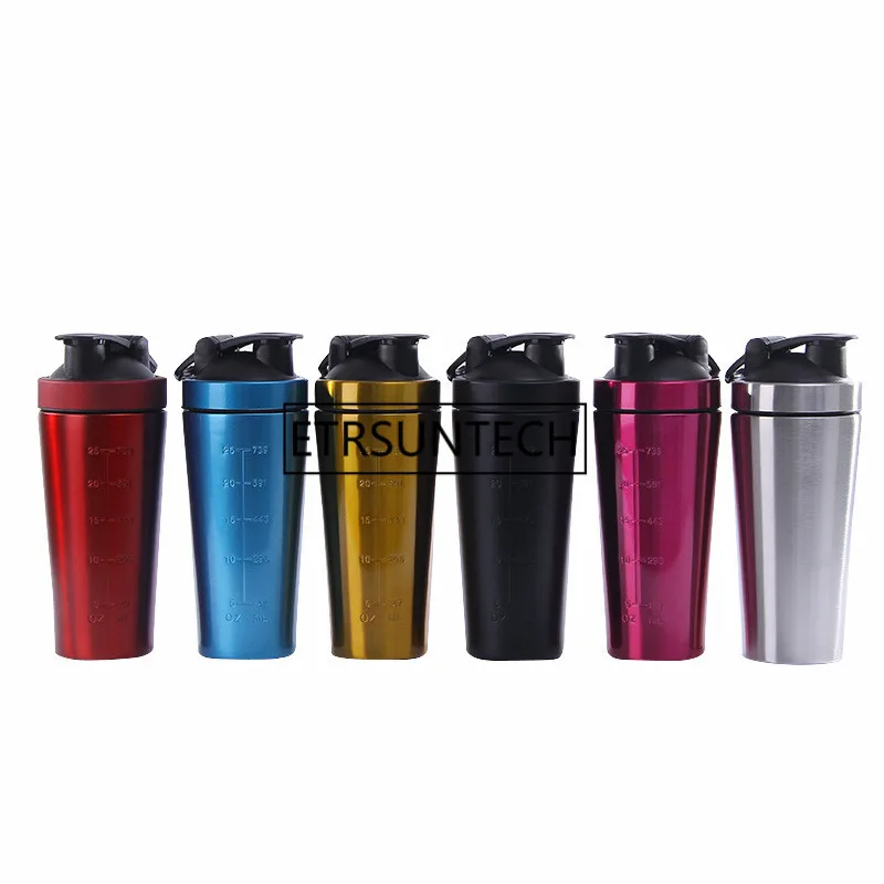 

50pcs 25oz Stainless Steel Protein Shaker Gym Shake Kettle Sport Milkshake Mixer Water Bottle Whey Protein for Fitness BPA-Free