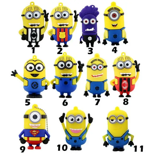 Cartoon Minions Pendrive 128GB USB Flash drive  USB 2.0 Family Memory Stick Pen Drive 32GB 16GB 8GB  64GB