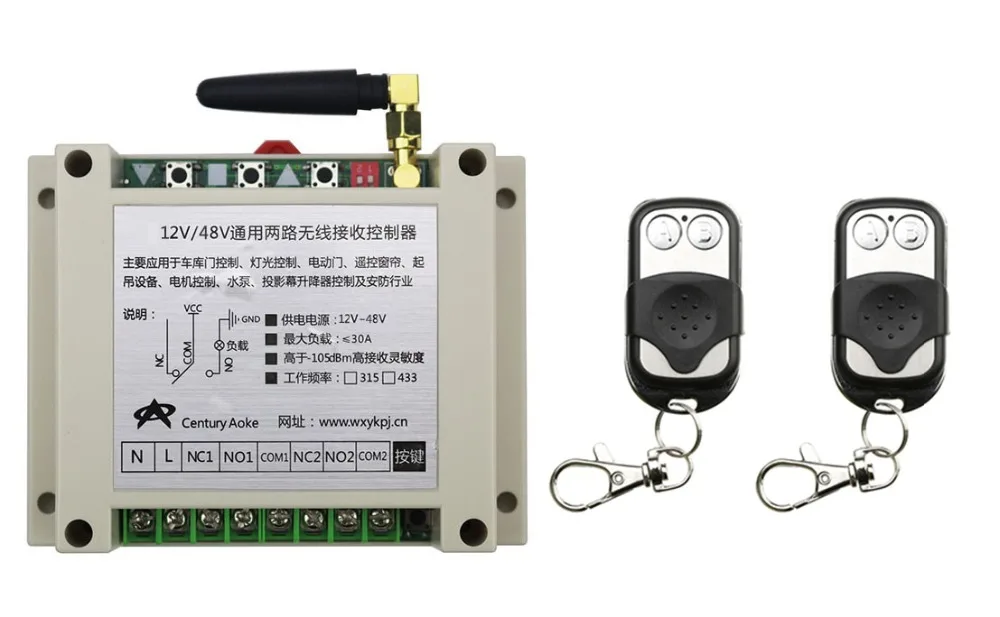 

New DC12V 24V 36V 48V 10A 2CH 2Channe Radio Remote Control Switch Receiver 2* Metal Push Button Transmitter Learning Code