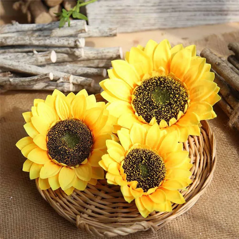 Artificial Flowers Silk Fake Sunflowers Flower Heads Bouquet Floral Garden Home Decor Cheap Flowers New arrival #3n07#F (9)