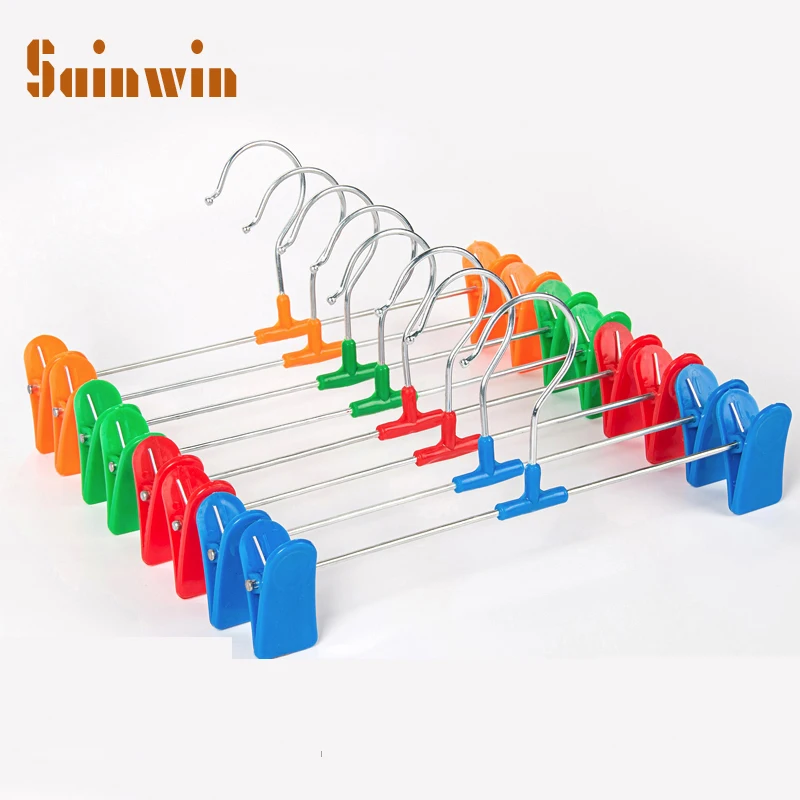 

Sainwin 10pcs/lot 28cm adjustable plastic hanger slip-resistant pants clip steel wire multifunctional hangers for clothes rack