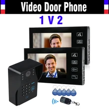 7 Inch Video Door Phone Intercom System Password Code Keypad Camera ID Card + Remote controller Video Doorbell Kit 2-monitor
