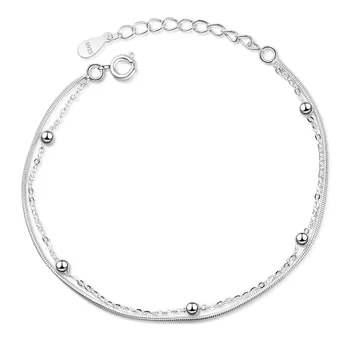 

Adjustable Double Chain 925 Sterling Silver Bead Charm Bracelets & Bangle For Women Gift Femme Fashion Prevent Allergy sl043