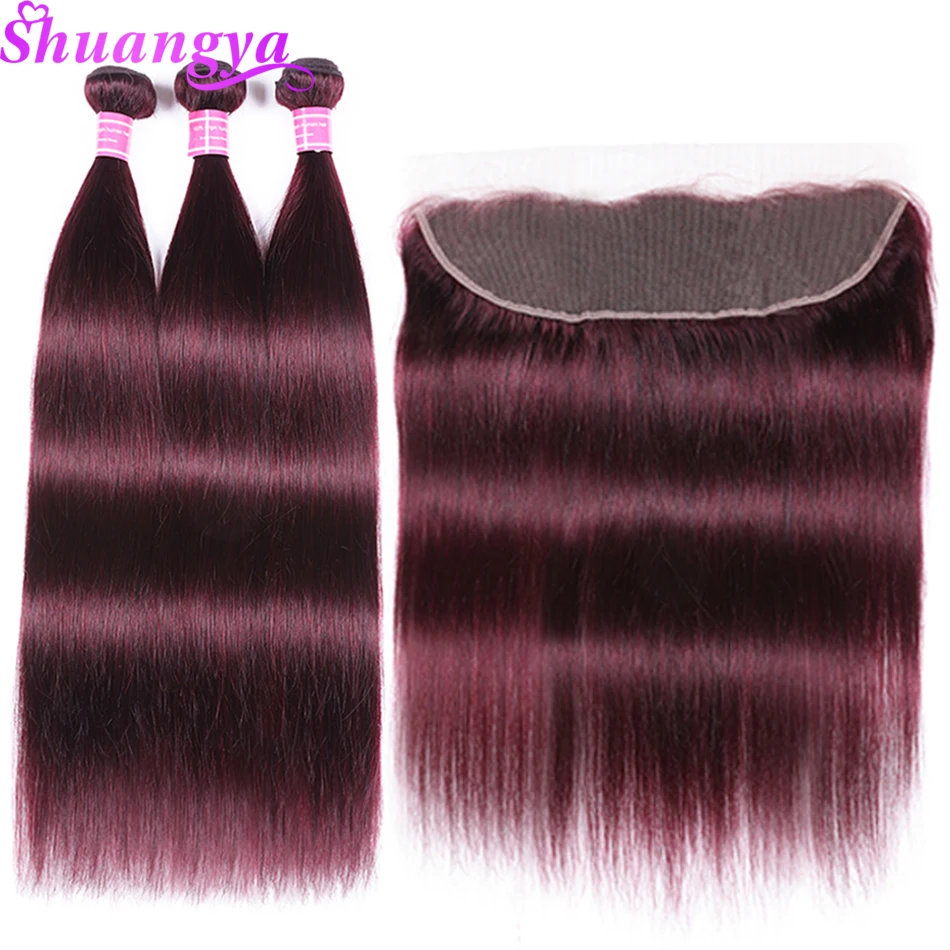 Pre-Colored Remy Bundles With Frontal Peruvian Straight Hair 13*4 Lace Frontal With Bundles Color Burg# 27# 30# 33# 99J# 4# Pre-Colored Remy Bundles With Frontal Peruvian Straight Hair 13*4 Lace Frontal With Bundles Color Burg# 27# 30# 33# 99J# 4#