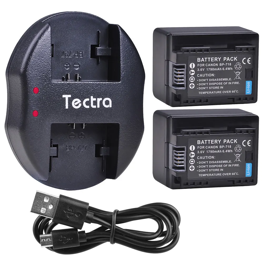2 Pcs 1790 Mah Bp-718 Bp718 Decodificato Batteria Per Canon Legria Hf M50 M500 M52 R300 R32 R40 R42 R50 R52 R500 Battery + Usb Caricatore Doppio