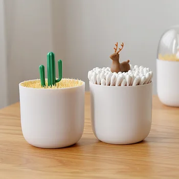 

1 PC Non-toxic Creative Plastic Toothpicks Holder Cylindrical Cotton Swab Box Office Table Storage Box Bathroom Desk Box 11*7cm