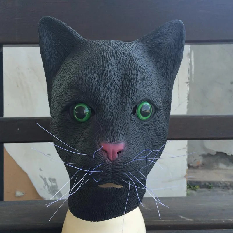 Horror Black Cat Mask Green Eyes Animal Head Mask Adults Horror Cosplay