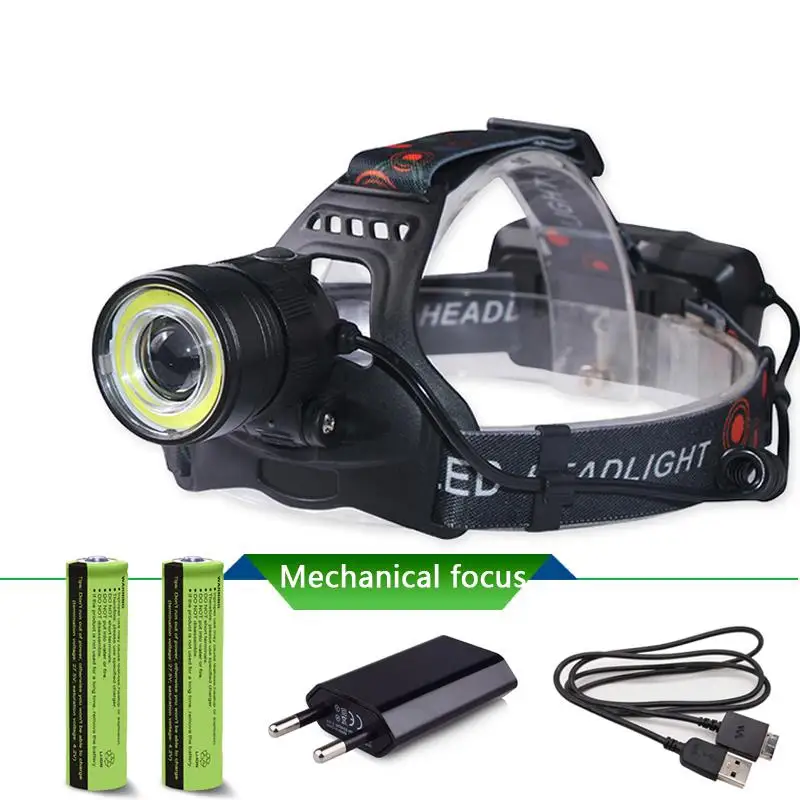

USB headlamp led headlight Mechanical zoom waterproof rechargeable 18650 head lantern torch lamp T6 L2 cob camping fishing light