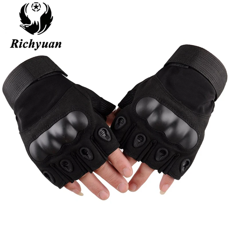 Richyuan тактические перчатки военные армейские принадлежности для страйкбола пейнтбола полиция углерод с твердыми костяшками перчатки с половинными пальцами