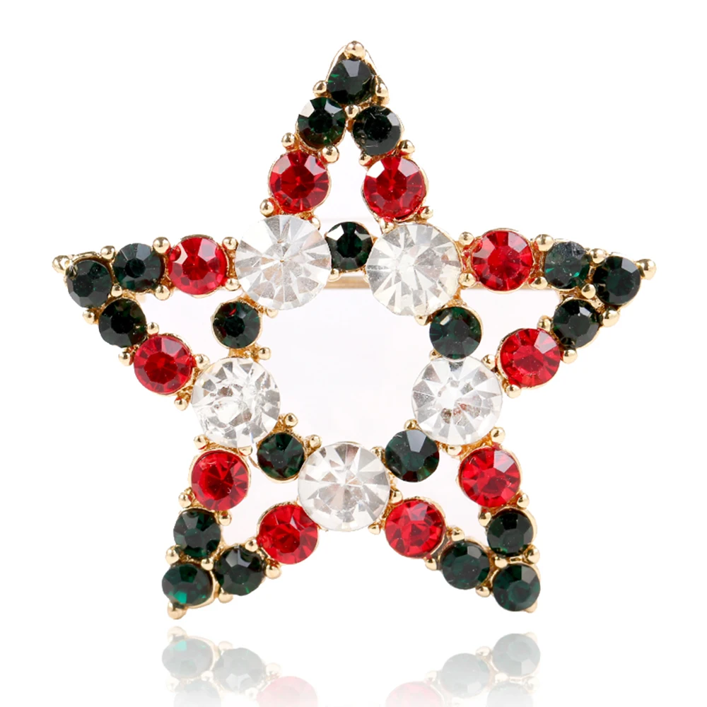Hollow Pentagram Star Brooch Pin Crystal Rhinestone Beads Brooches Women Fashion Jewelry Costume