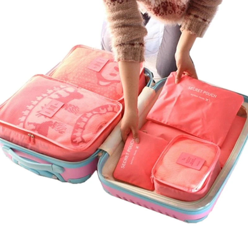 

6 Pieces One Set Luggage Nylon Packing Cube Travel Bags System Durable Large Capacity of Unisex Clothing Sorting Organize Bag