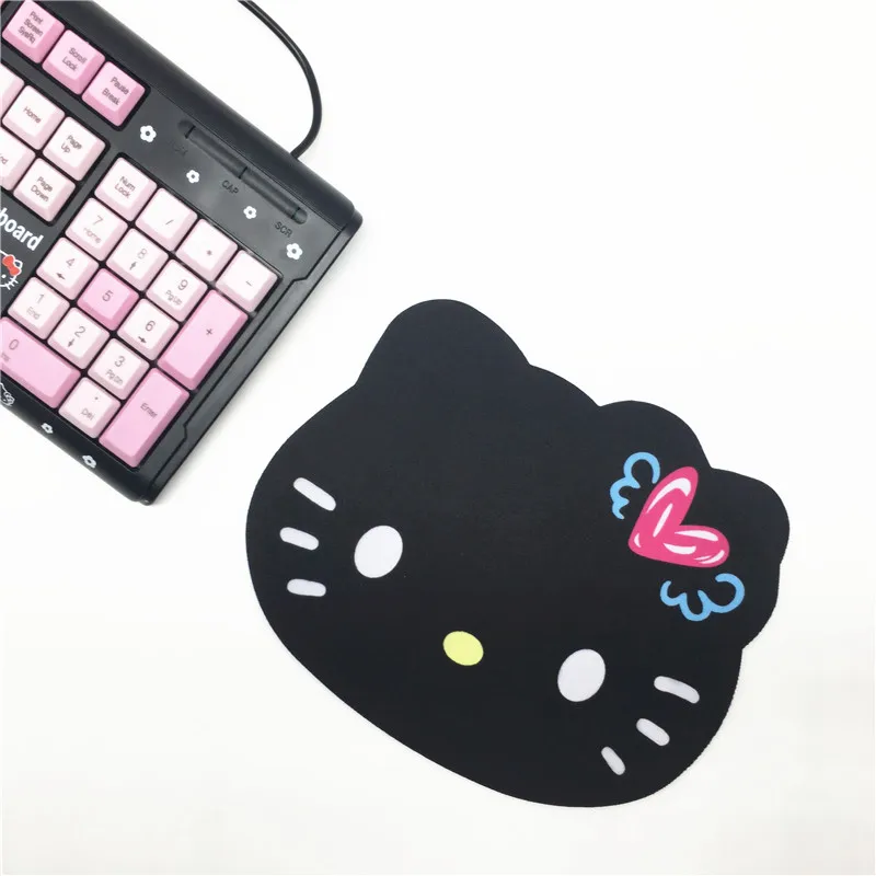 Коврик для мыши HELLO KITTY Kawaii Cute аниме, мультипликационный персонаж, черный, розовый коврик для компьютерной мыши, ПК, ноутбук, голова с большим лицом