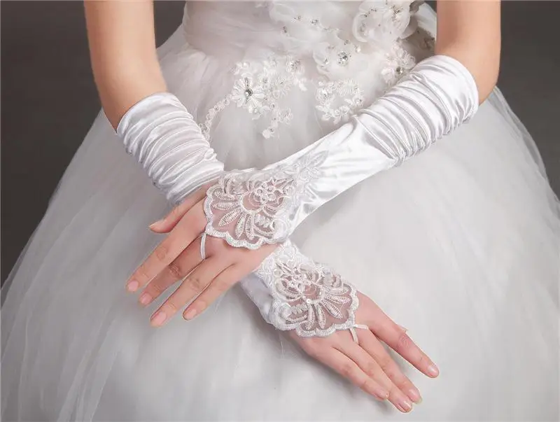 Свадебные перчатки для невесты женские короткие платья перчатки длинные белые Красные кружевные белые атласные свадебные аксессуары хлопчатобумажные перчатки без пальцев - Цвет: style 16