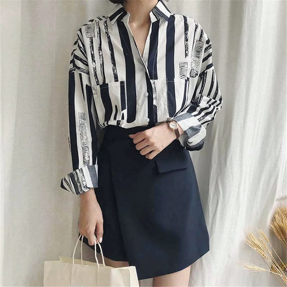 Autumn Striped Blouse Women 2018 Blusas Loose Slim Fit Long Sleeve Campus Shirts Fashion Top All Match For Women's Blouses  (8)
