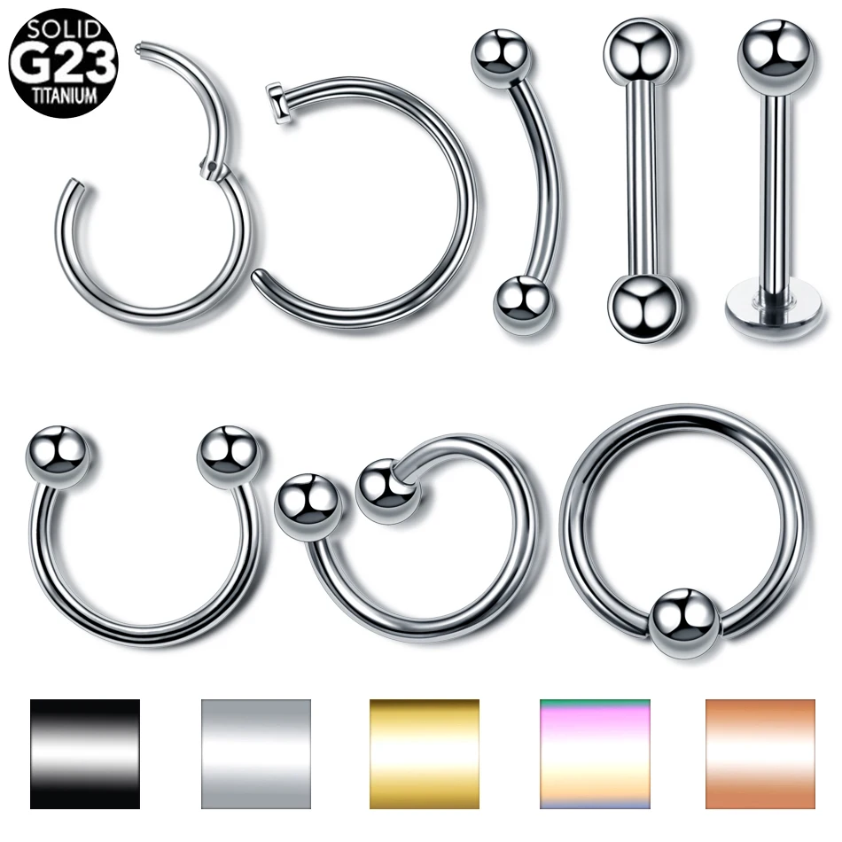 

1PC Titanium Steel Black Seamless Hinged Nose Hoop Septum Clicker Piercings Lip Labret Ring Ear Cartilage Tragus Sexy Jewelry