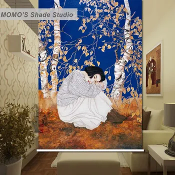 

MOMO Roller Blinds Painting Window Blinds Shades Blackout Zebra Blinds Fabric Roller Shutter Curtains Custom Size Alice 284