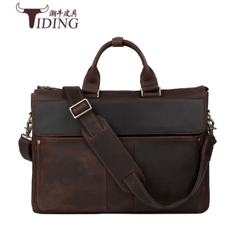 

men's briefcase handbags cow leather 2017 business man dress casual vintage brown 17" laptop bags genuine leather male briefcase