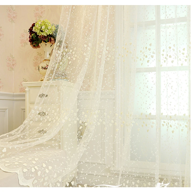 Korean Embroidery Luxury Flowers Lace Bedroom Tulle Drapes Window Treatments Screening Sheer Voile Curtains For Living Room #4