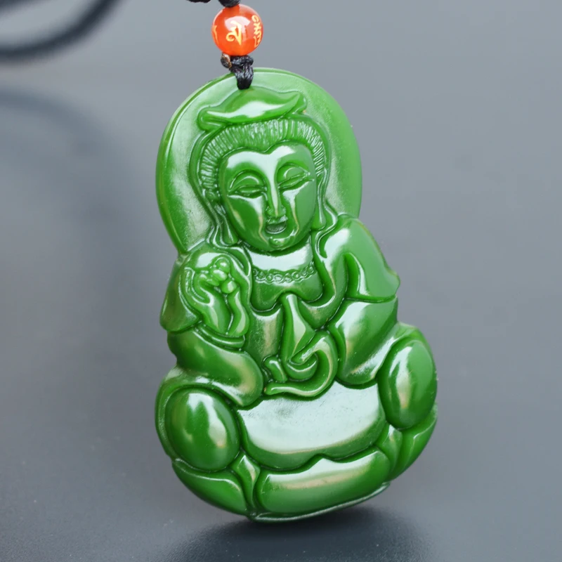 

Drop Shipping Men Necklace Pendant Green Jades Carved Guanyin Buddha Pendant Gift for Women's Patron Saint Jewelry