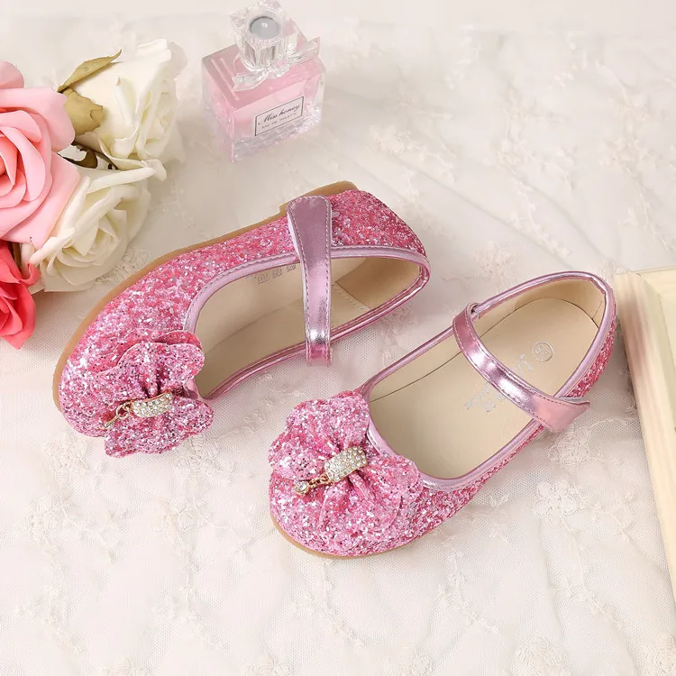 Элегантная модная кожаная обувь для девочек, блестящая обувь с бантом для девочек, весенне-Осенняя детская обувь принцессы