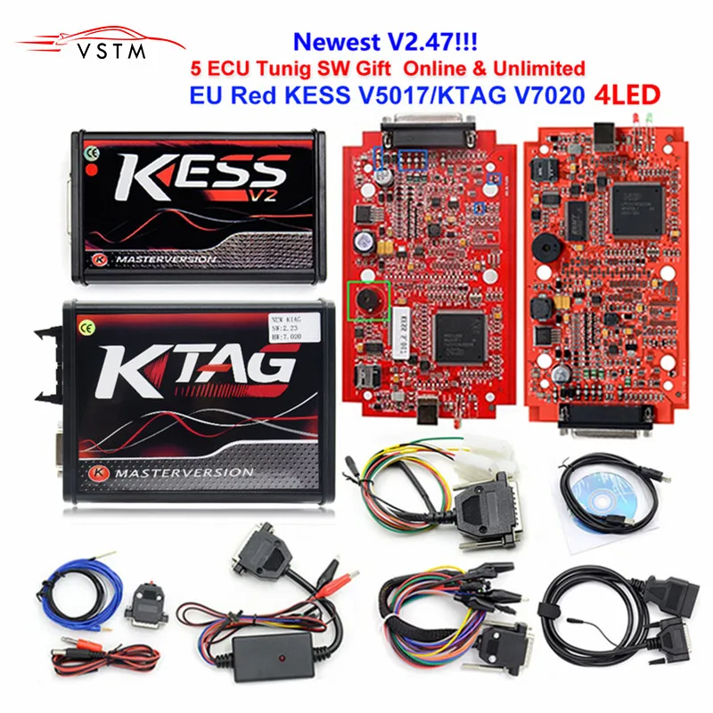 Большая Акция KESS V2 V5.017 v2.47 2.47EU Red PCB No Token Limited ECM Titanium KTAG V7.020 Master Version ECU programming