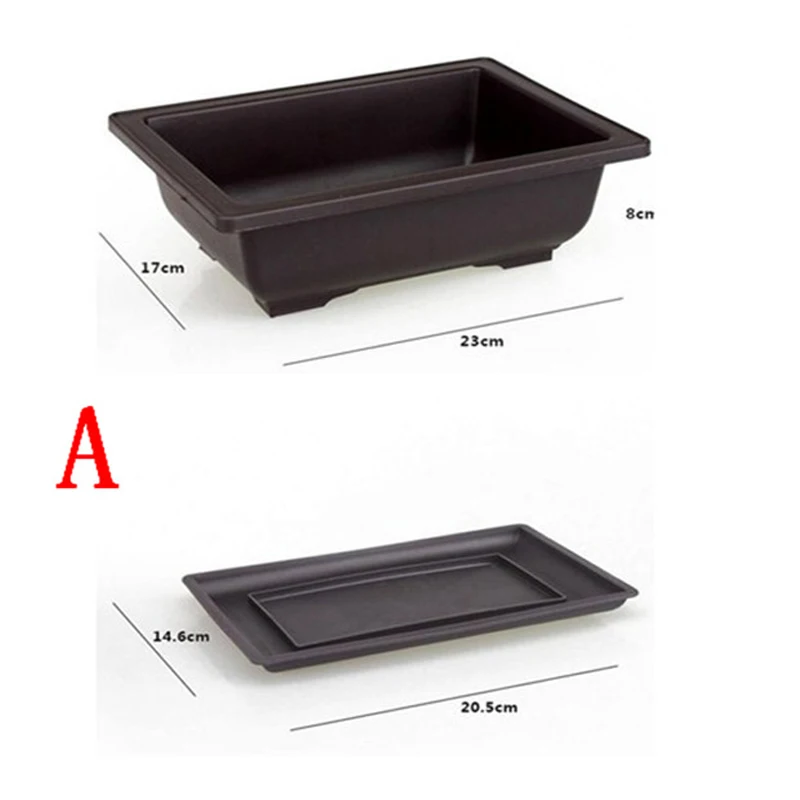 Flower Pot + Tray Balcony Square Flower Bonsai Bowl Nursery Basin pots Planter Imitation Plastic Rectangle Pots