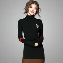 Американский Стиль Демисезонный Женская Мода Тонкий Разделение Длинные Черный блестками под Рубашки для мальчиков Женская Повседневная футболка футболки