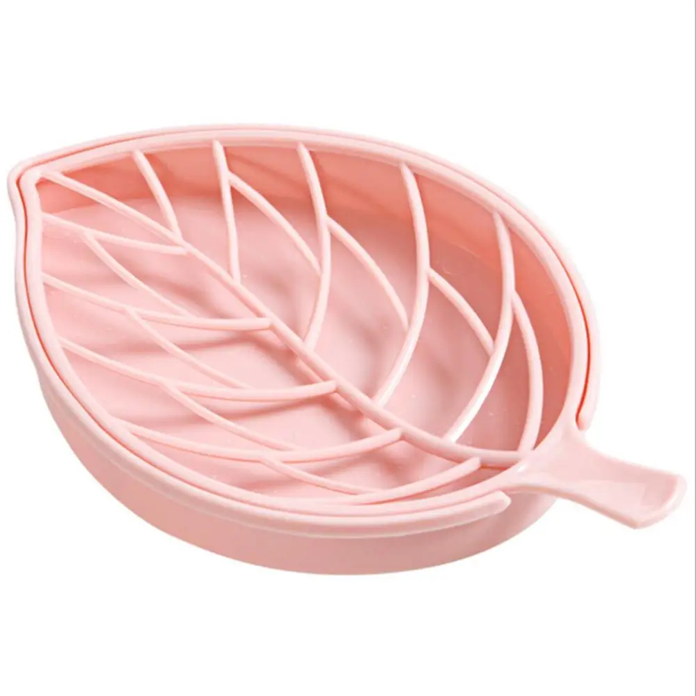 Мыло с листом, поднос для посуды с дренажным пластиком, двухъярусная мыльница из нержавеющей стали, держатель для мыла, ящик для душа, ванной комнаты, кухни - Цвет: pink