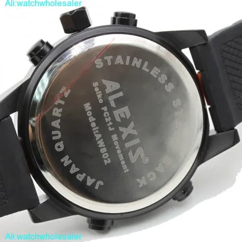 AW802J Alarm BackLight Water Resist Silicone Black Band Men Analog Digital Watch