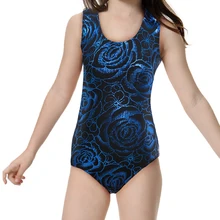 Блестящий костюм для танцев без рукавов с синими розами, гимнастический купальник, танцевальная одежда для акробатики, профессиональные тренировочные костюмы